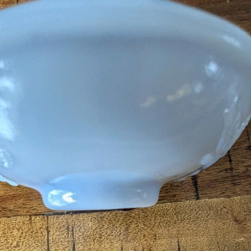 Vtg Avon May 1978 White Blue‎ Swirl Slag Glass Rose Floral Soap Trinket Dish